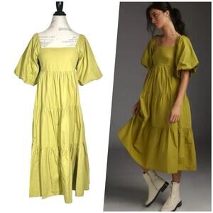 Faithfull The Brand | Women | Kiona Chartreuse Smocked Tiered Midi Dress | Small